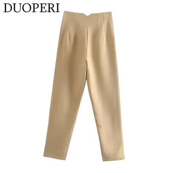 DUOPERI Women Fashion Solid Basic High Waist Trousers Chic Female Office Lady Casual Business Workwear Long Pant 6