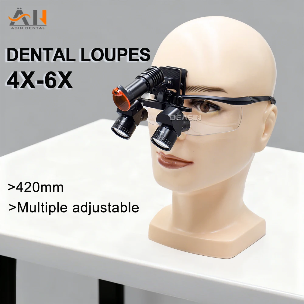 

4X-6X стоматологическая бинокулярная лупа 5 Вт, хирургическая налобная лупа Ergo Vision со светодиодной подсветкой, литиевая батарея 300-600 мм