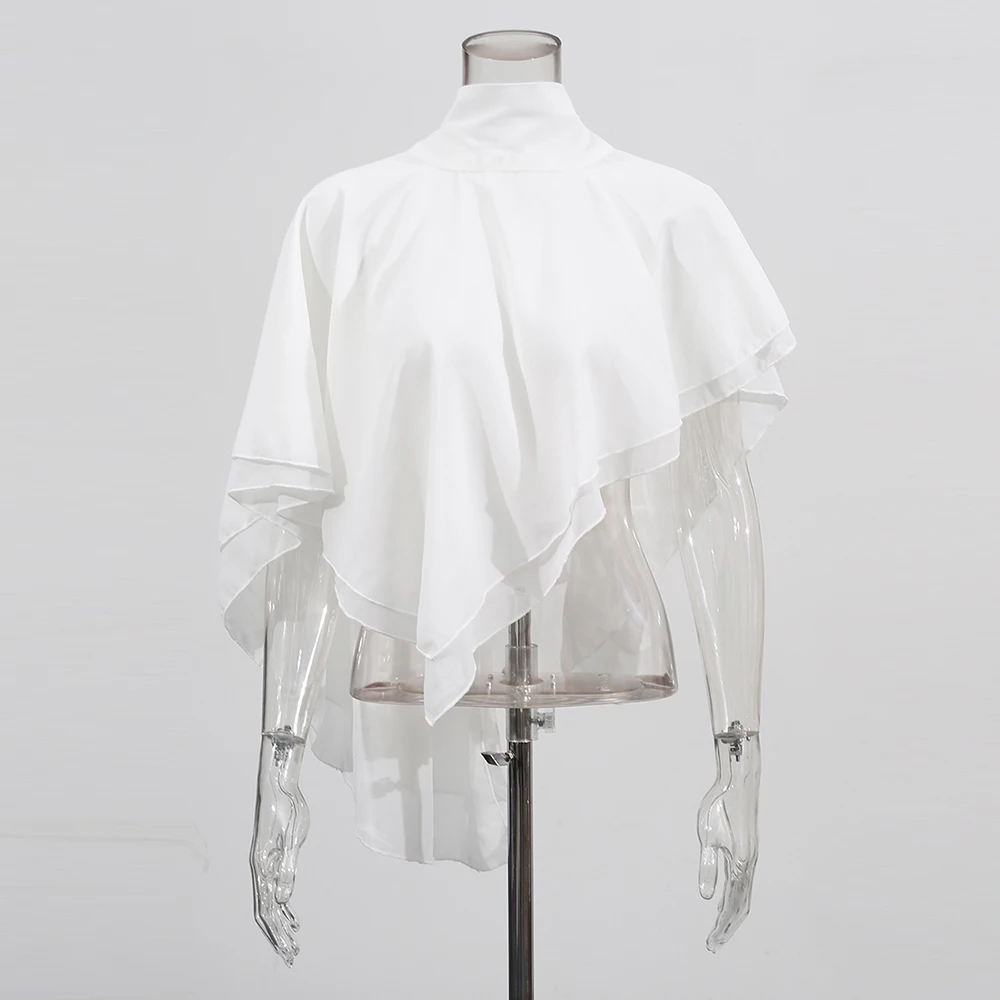 Twotwinstyle sólido emendado babados blusas casuais soltas para mulheres o pescoço sem mangas camisas minimalistas femininas