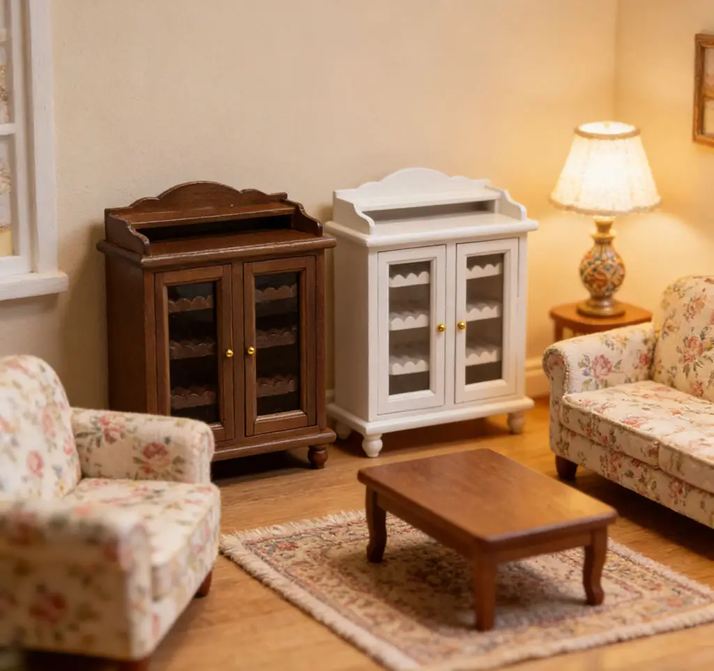 

1:12 Dollhouse DIY Mini Furniture Finished Model - Walnut/White Minimalist Wine Cabinet, Versatile Storage Decor for Doll House