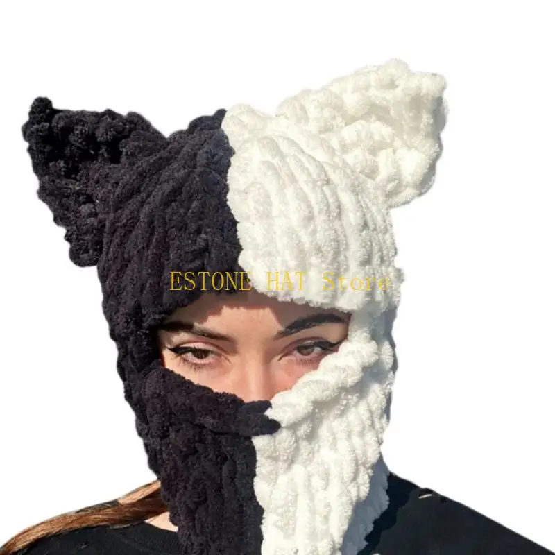 49MF Horns Lady Hat Knitted Woolen Hat Balaclava Caps Girl Clothing Accessories