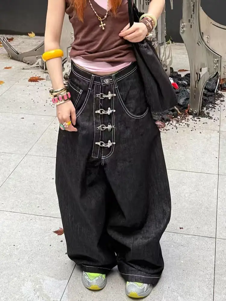 

Ретро авиационные пряжки Scimitar, изогнутые широкие джинсы для мужчин и женщин, модные свободные джинсы с высокой талией большого размера для тяжелой промышленности