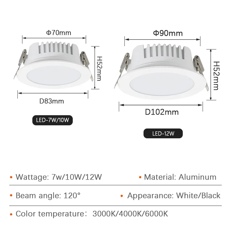 7W/10W/12W Anti-Verblinding Led Waterdichte Downlight Embedded Spotlight Voor Woonkamer Slaapkamer Plafondlamp Led Interieur