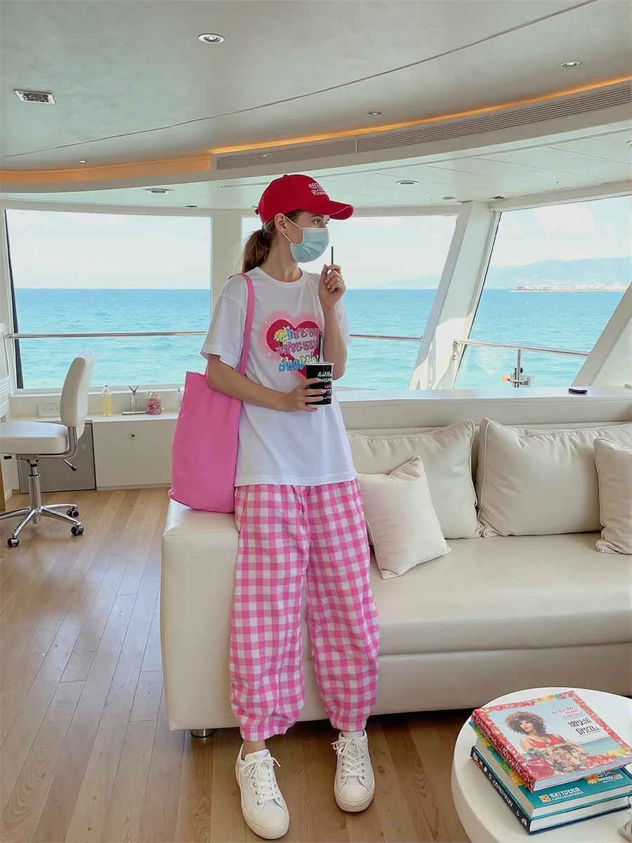 Calças femininas de tamanho grande, azul, rosa, xadrez, elegante, trabalho, traje de negócios, formal, profissional, slim fit, calças para mulheres