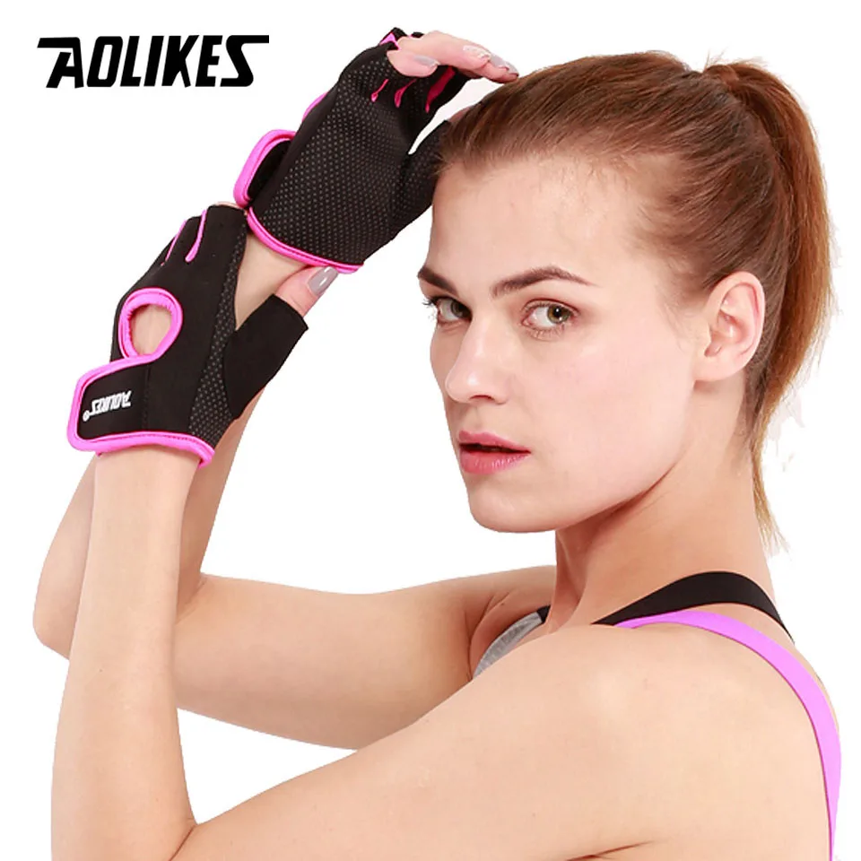 AOLIKES 1 Pair Breathable Workout Gloves Weight Lifting Fingerless Gym Fitness Exercise Gloves for Powerlifting Training Cycling