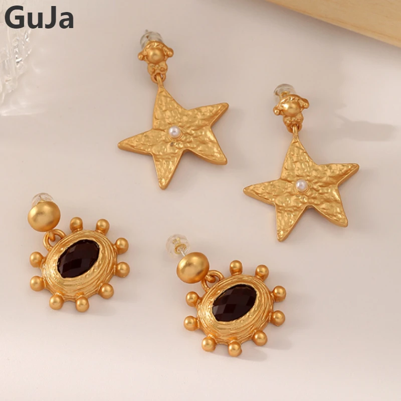 Trendy Jewelry 925 Silver Needle Wine Resin Matte Gold Color Star Earrings For Women Girl Party Gift 2023 Vintage Temperament