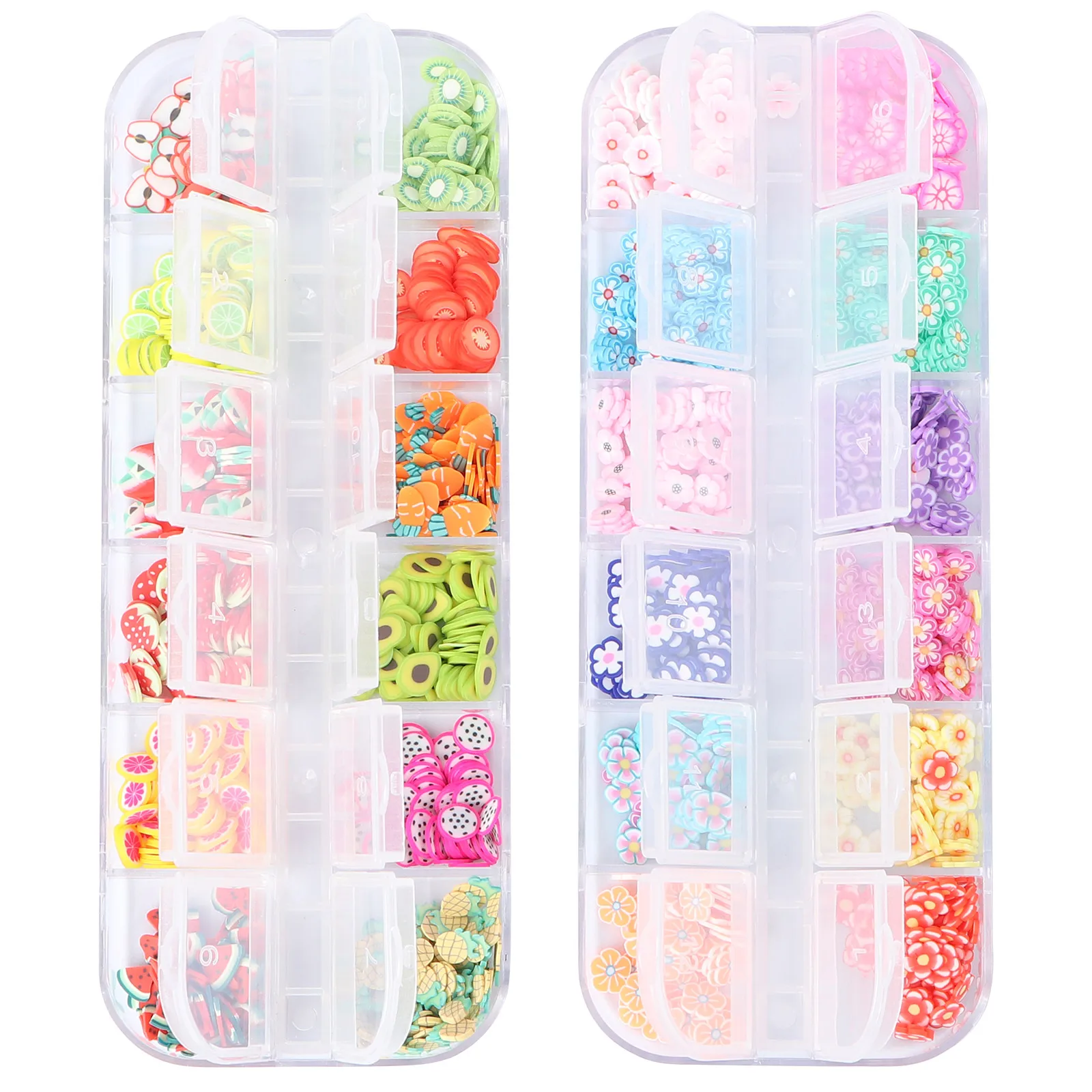 

2pcs 2 Boxes Nail Art Slice Nail Decorations Flower Fruit Design Manicure Supplies For Women (12 Grids Per Box)