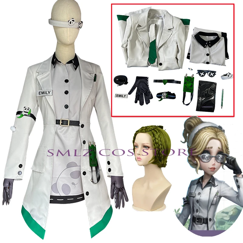 

Emily Dyer Cosplay Anime Identity V Costume Uniforms Doctor Emily Coat Dress Wig Set Halloween Carnival Party Outfit for Women