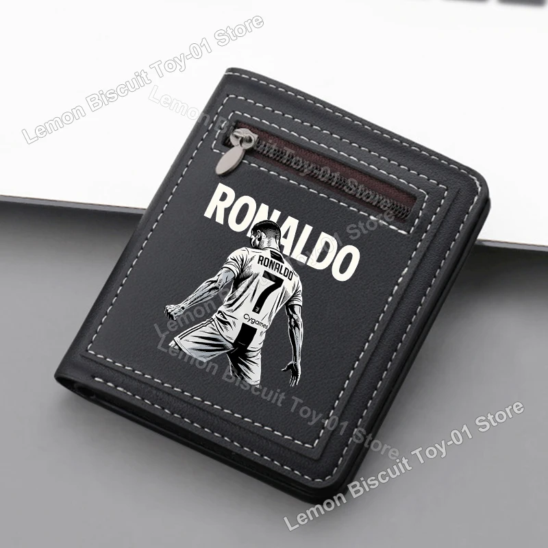 Carteira masculina curta da série Football Star, carteira dobrável com zíper, bolsa para moedas CR7, pacote de armazenamento para cartão de identifica