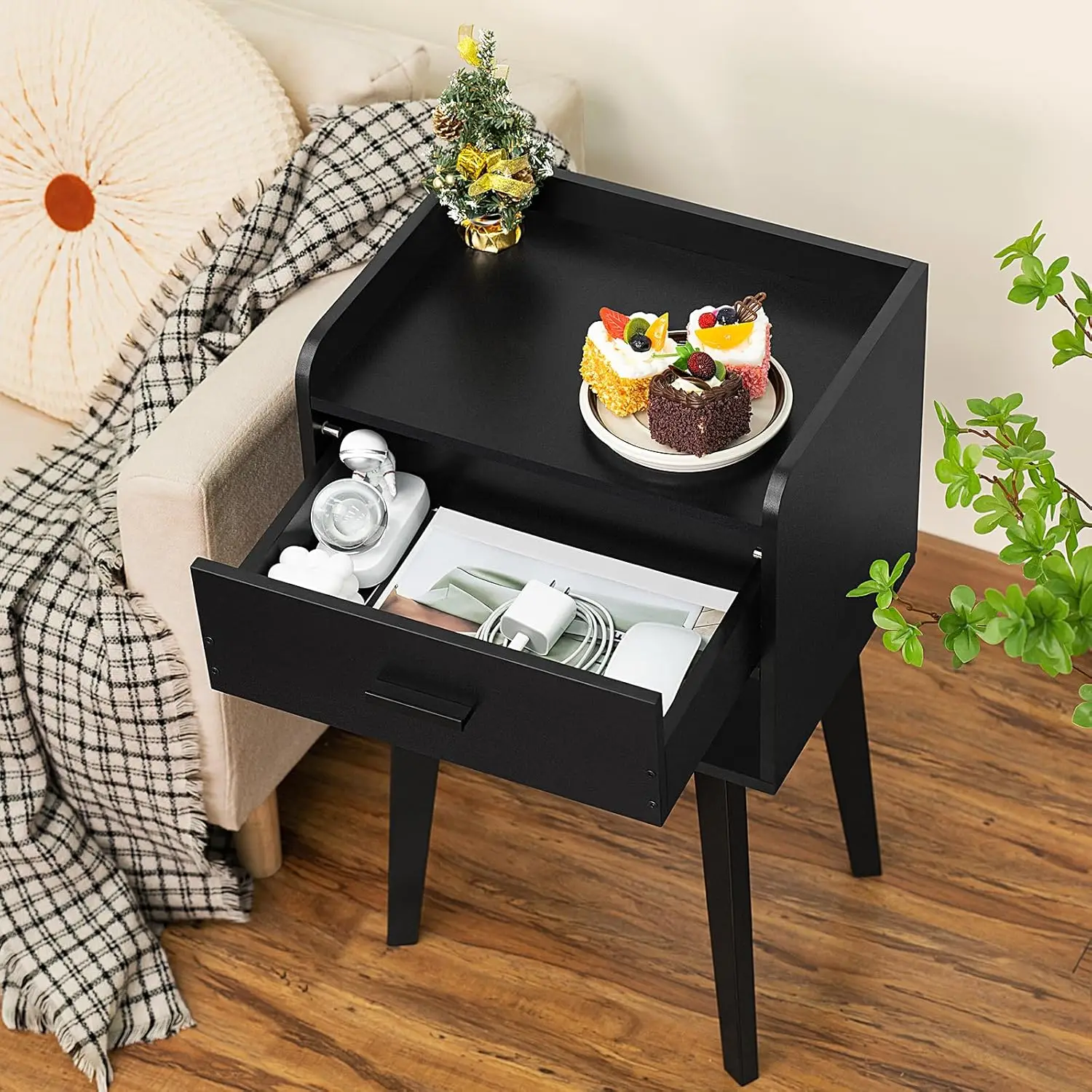 

Lerliuo Black Nightstand, Modern Bedside Table With Drawer, Wood End Table For Small Space, Side Table With Storage, Night