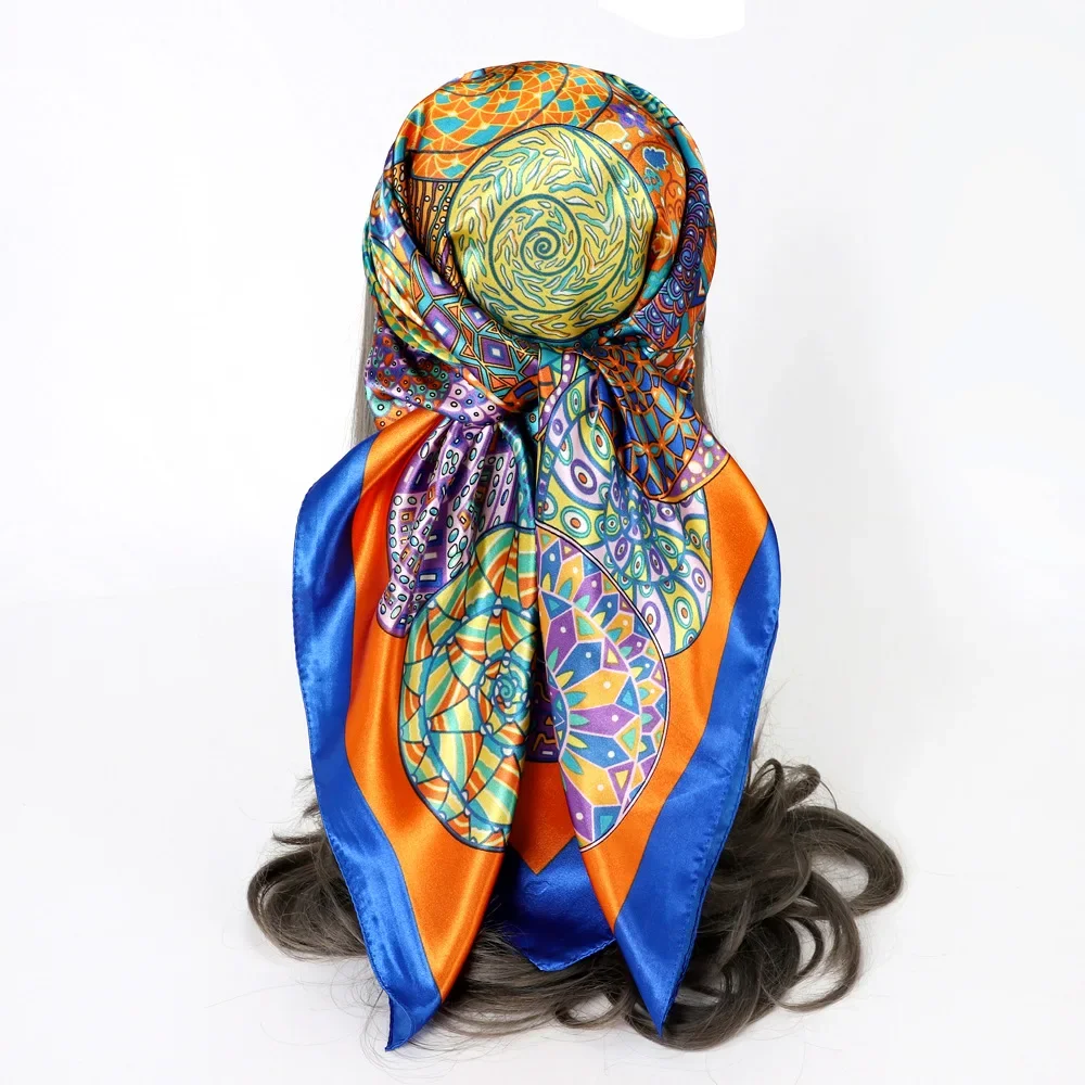 Unisex Man Women Scarf Fashion Ethnic Tribal Style Geometric Shawl Hijab Colorful Hip Hop Headband 90*90cm