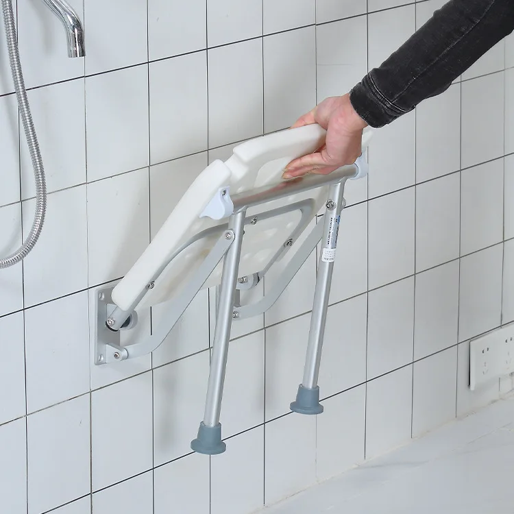 Easy installation wall mounted space saving elderly shower chair bathroom aluminum alloy stool Five speed adjustment bench
