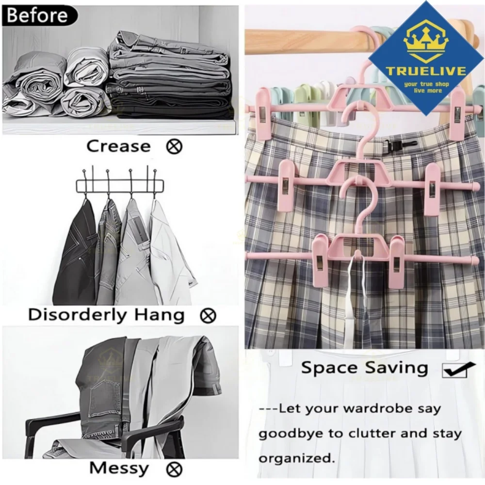 30/20/10/5/1PCS Adjustable Skirt Peg Hanger Non-Slip Fix Clip Skirt Peg Hangers Household Multi-functional Dress Hang Pants Clip