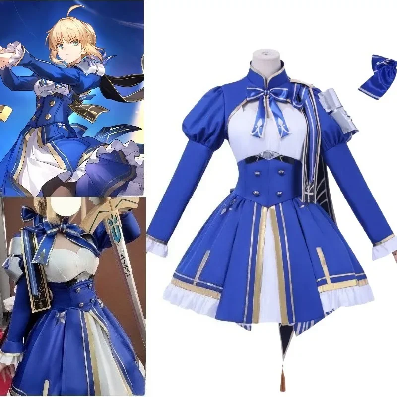 

Game Saber Costume Honkai Star Rail Cosplay Blue Dress with Accessories Full Set Yellow Wig for Women Girls Theme Party
