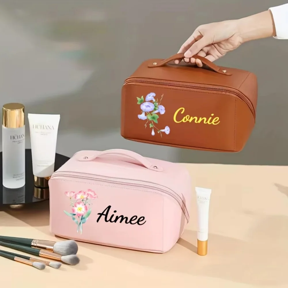bolsa-de-maquiagem-personalizada-com-nome-floral-organizador-cosmetico-feminino-de-grande-capacidade