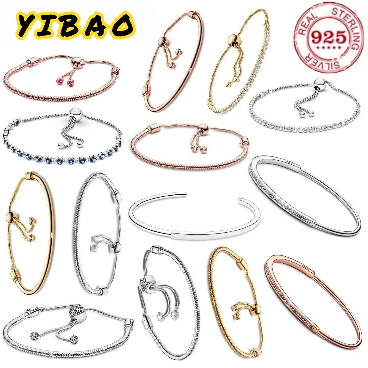 

Best-selling 100% 925 pure silver adjustable size five-pointed star-shaped love charm original DIY bracelet for women's jewelry