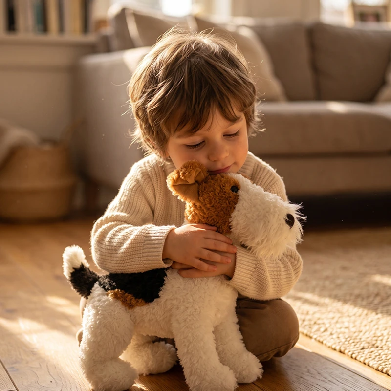 Simulation Cute Real Life Fox Terrier Hector Dog Plush Toy Kawaii Stuffed Animal Soft Puppy Pet Doll for Kids Girl Gifts Decor