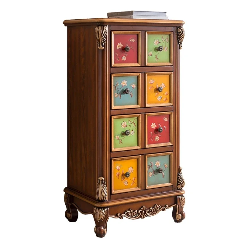 

Bedside table Solid wood storage cabinet Drawer type finishing cabinet Carving