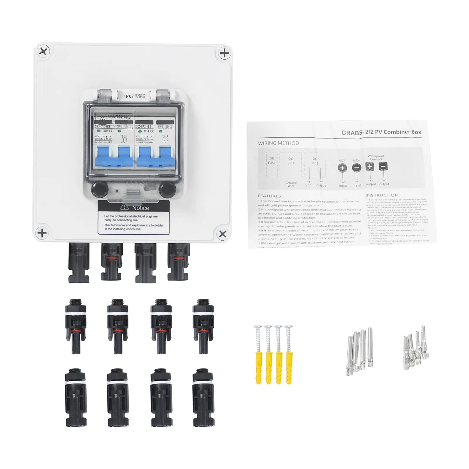 DC 12–400 V PV-Kombinator-Box, 4 Eingänge, 4 Ausgänge, 2 Eingänge, 2 Ausgänge, Solar-Leistungsschalter, IP67 wasserdicht, Flammschutz, Überspannungsschutz – Detail 17