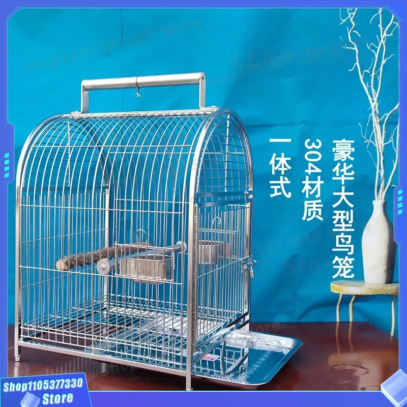 Large 304 Stainless Steel Bird Cage for Cockatiel Starling Peony Parrot Wholesale Heavy Duty Metal Outdoor Aviary House