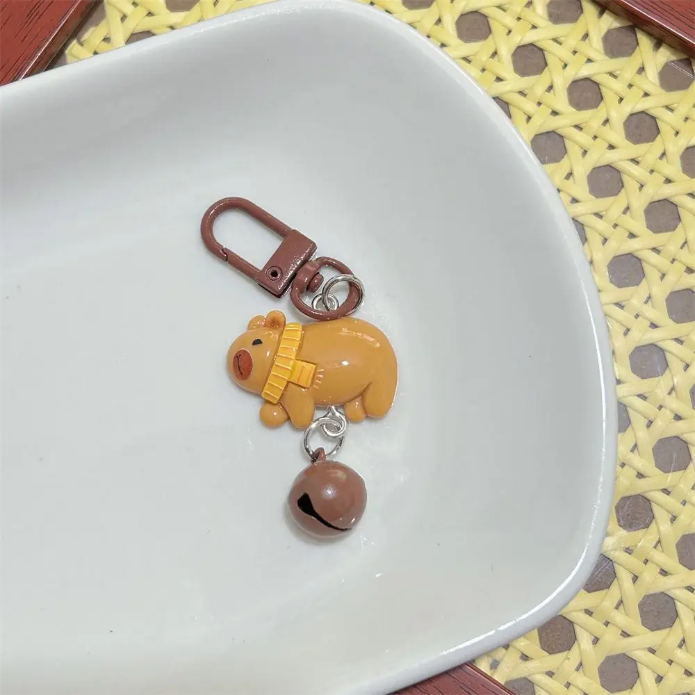 Portable Cute Bell Capybara Keychain Resin Funny Animal Keyring Cartoon Delicate Capibara Bag Hanging Pendant Girlfriends image 2