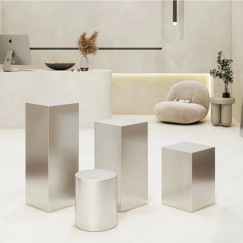 

Clothing Store Showcase Show Decoration Booth Stainless Steel Brushed Water Table Shoe Bag Nakajima Table High and Low Ta