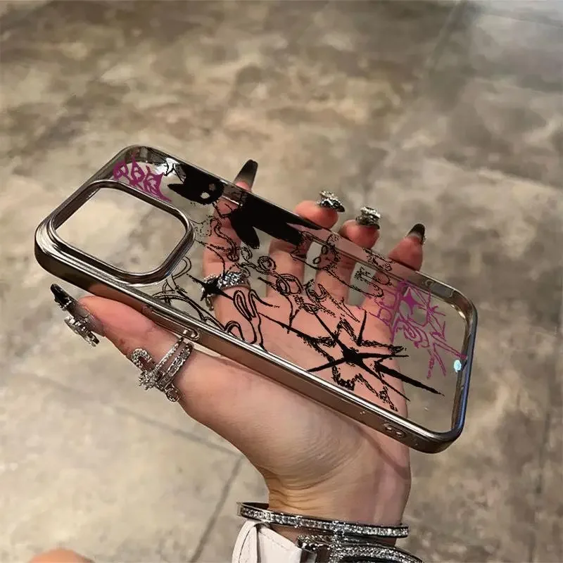 Ins Cool Abstract Cat Phone Case For iPhone 16 Pro Max 15 14 13 12 11 Xr Xs Max 7 8 Plus Cartoon Niche Culture Y2K Phone Cases