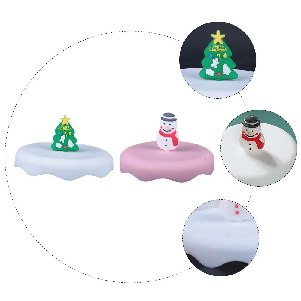 

2pcs Glass Cup Lids Christmas Silicone Mug Covers Leak Proof Heat Resistant Cartoon Caps For Holiday Party Sealing Lids Cup