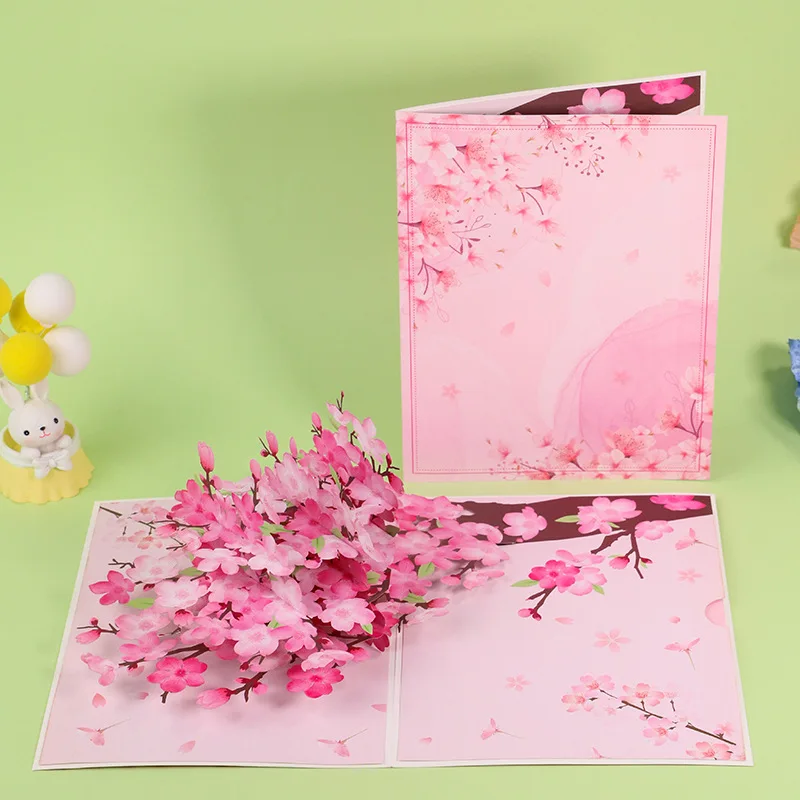 

3D Pop up Style Mother's Day Card Peach Blossoms Paper Carving Handmade Gratitude Blessing Message General Small Card Gift