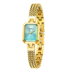 BERNY-reloj rectangular de cuarzo dorado para mujer, relojes de pulsera minimalistas a la moda, banda de reloj de acero inoxidable 3ATM, relojes dorados para mujer