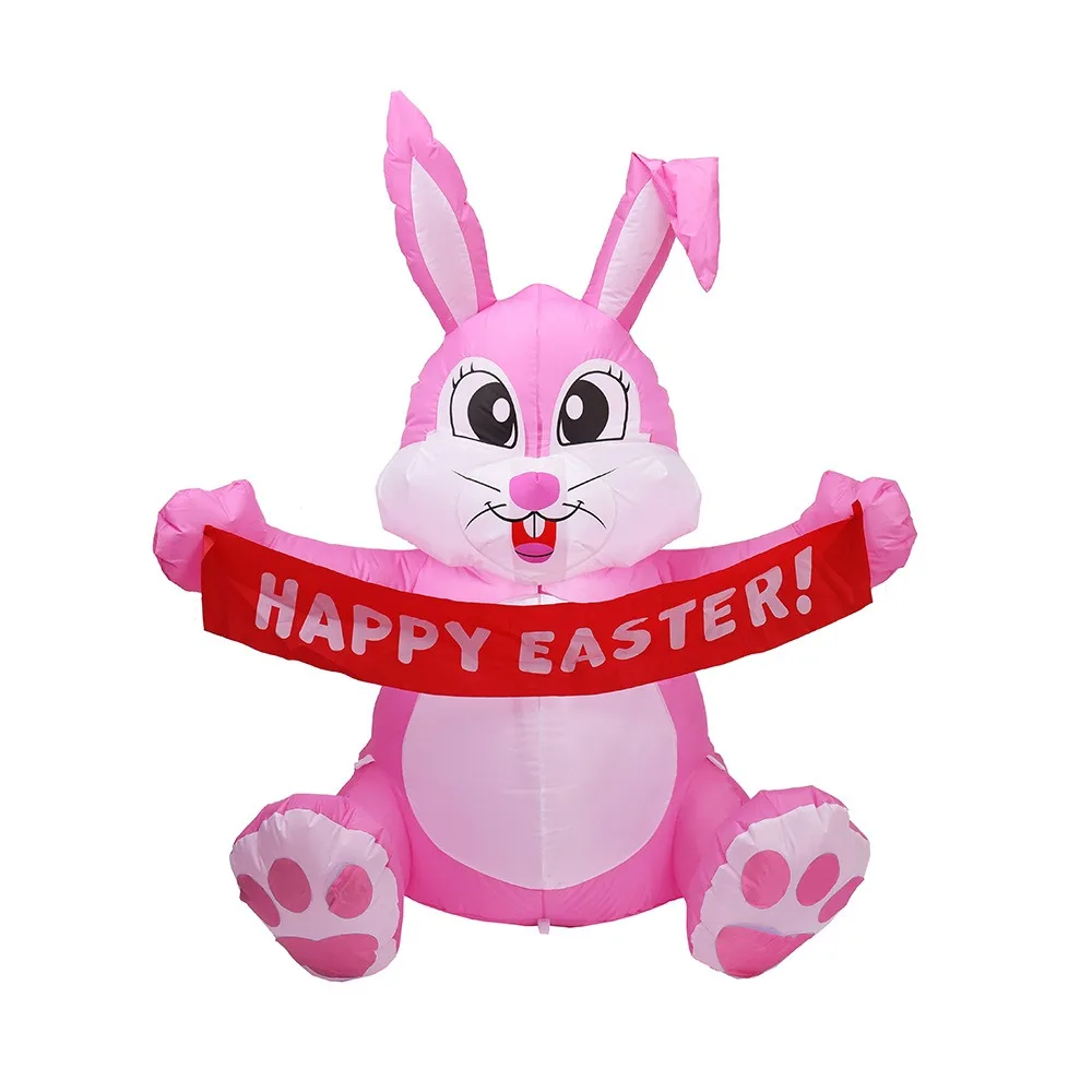 1.5M Inflatable Pink Easter Bunny LED Lighted Yard Decorations Outdoor Garden Blow Up Cute Rabbit Holiday Party Ornament