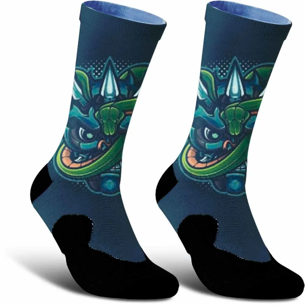 Green Ghost Head Pattern Sports Cycling Socks Wrapped in Snakes,Durable,Sweat Absorbing, Suitable for Outdoor Sports Enthusiasts