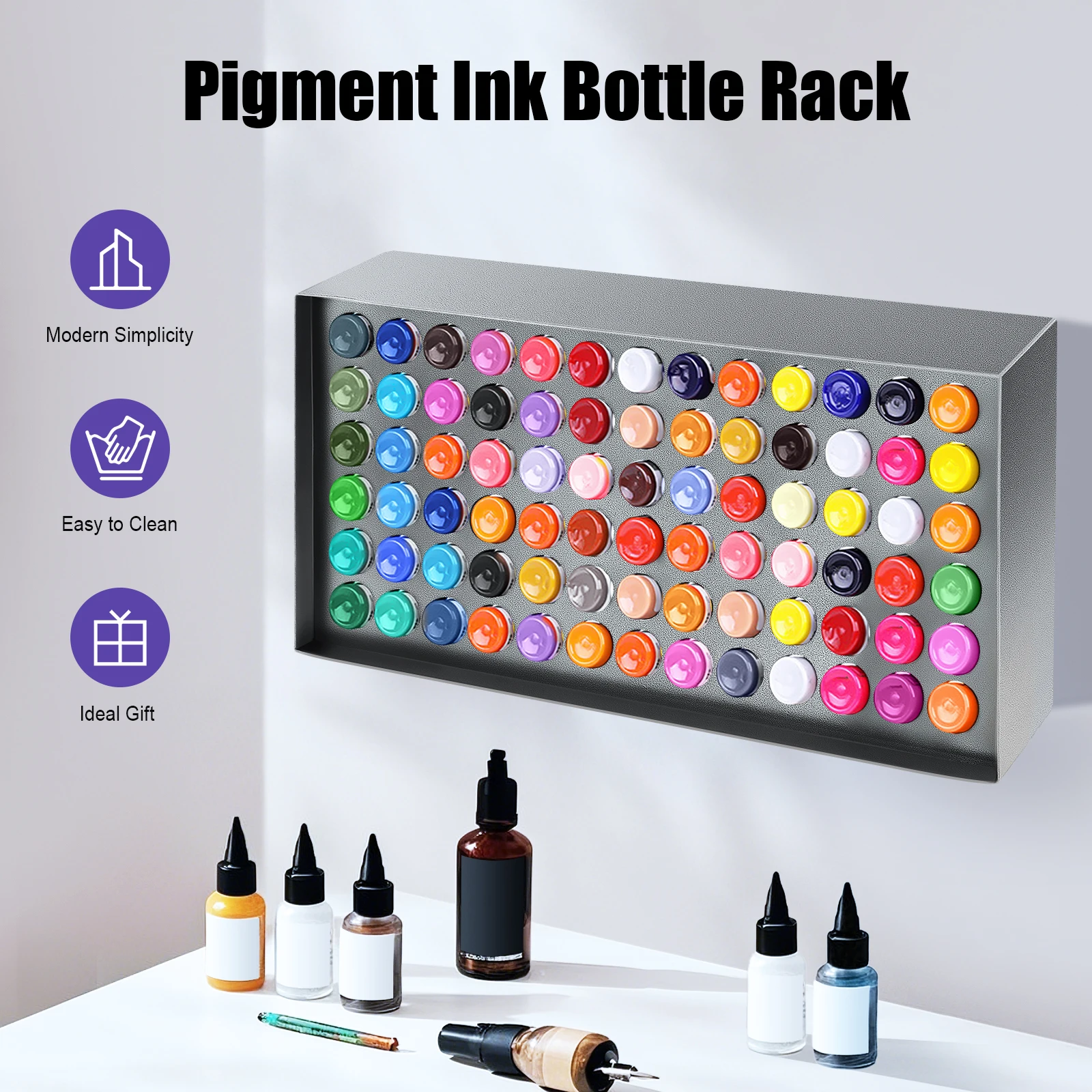 Large Capacity 78 Hole Color Material Rack Organizer, Pigment Ink Bottle Rack, 1.18 Inch Diameter Holes for Tattoo Ink Bottles