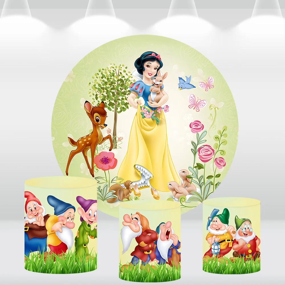 Disney Princess Snow White Round Backdrop Cover for Girls Birthday Newborn Photo Background Baby Shower Cake Table Banner