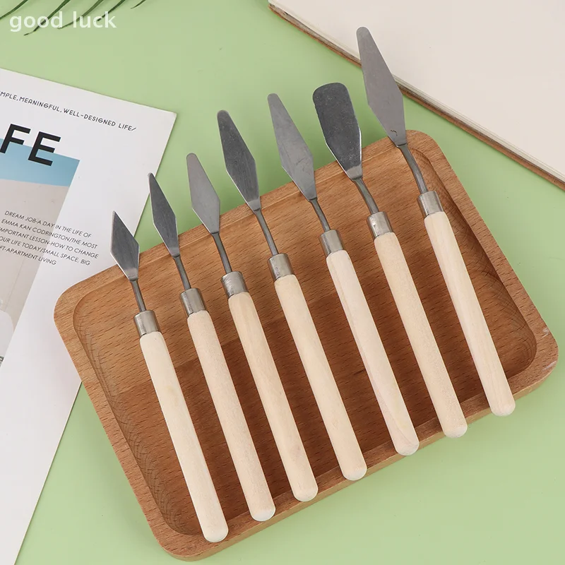 7 Buah Pisau Lukisan Minyak Baja Tahan Karat Spatula Kerajinan Artis Pisau Palet Alat Seni Pengikis Pisau Pencampur