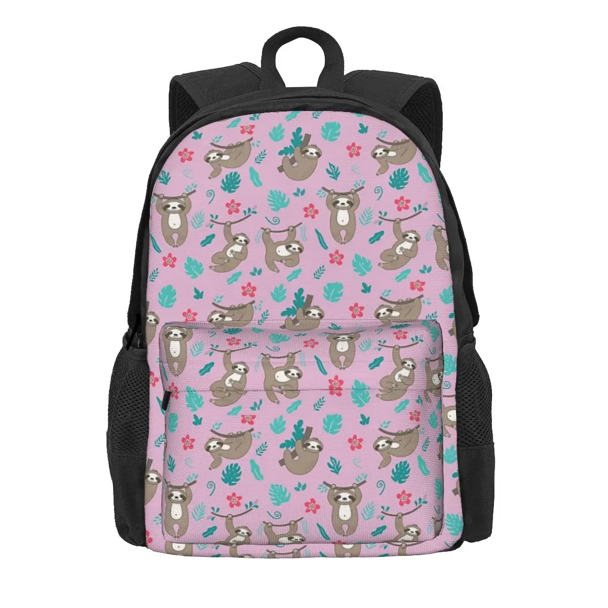 Mochilas rosa padrão preguiça para crianças, Bookbag bonito dos desenhos animados para meninos e meninas, mochilas escolares para crianças, mochila de viagem, bolsa de ombro