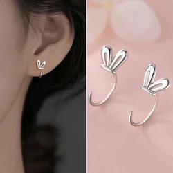 New Fashion Simple Hollow Cute Rabbit Stud Earrings for Women Girls Silver Color Hypoallergenic Earrings Teen Jewelry ﻿