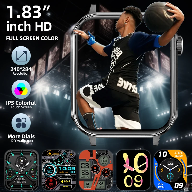 LIGE Smart Watch original Wireless Calling 1.83 Inch HD Screen IP67 Waterproof 280mAh battery men Multi Functional smartwatch