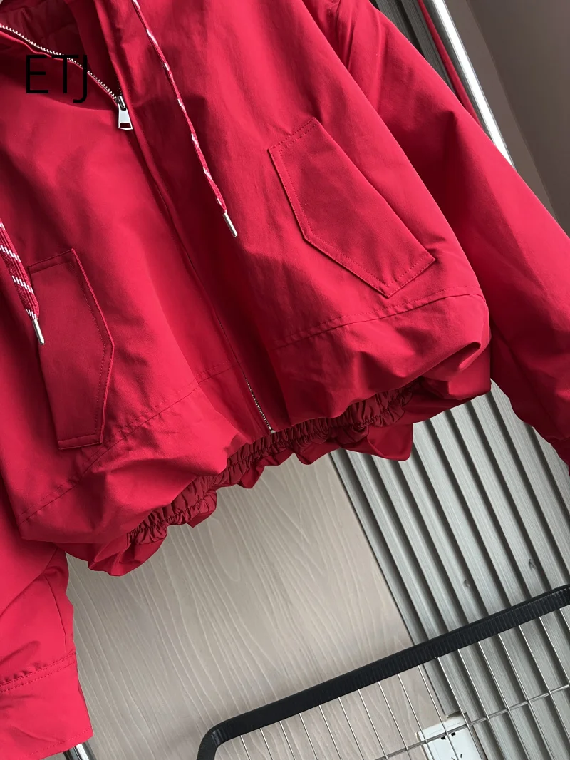 ETJ 2026 Damen Polyester Gefütterte Jacke mit Stehkragen, Kordelzug an der Taille, Oversize Pufferjacke, Kurze Windjacke – Detail 6
