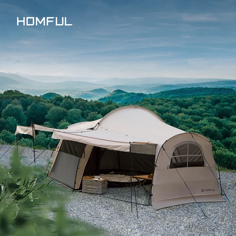 HOMFUL Glamping wholesale Camping Waterproof One Bed Room And One Living Room Outdoor Family Shelter tunnel Tent