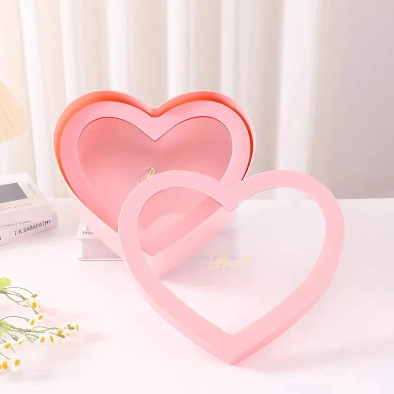 

1Pcs Luxury Heart Shaped Flower Box Floral Gift Boxes With Transparent Window Lids Luxury Flower Valentines Day Jewelry Boxes