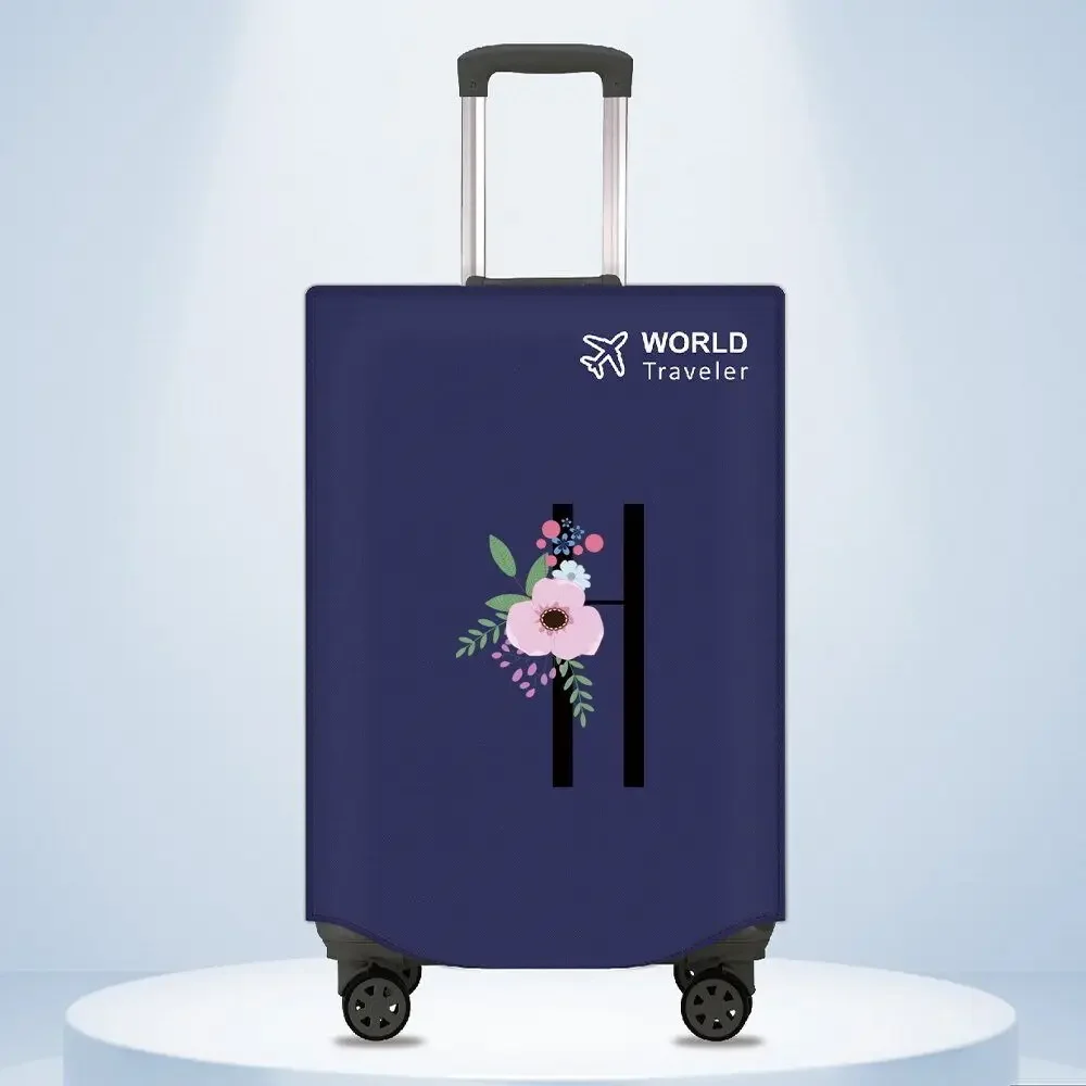 Letter N Floral World Traveler Print Elastic Luggage Cover Anti‑Scratch Dustproof Stretch Suitcase Protector for 18‑32 Inch