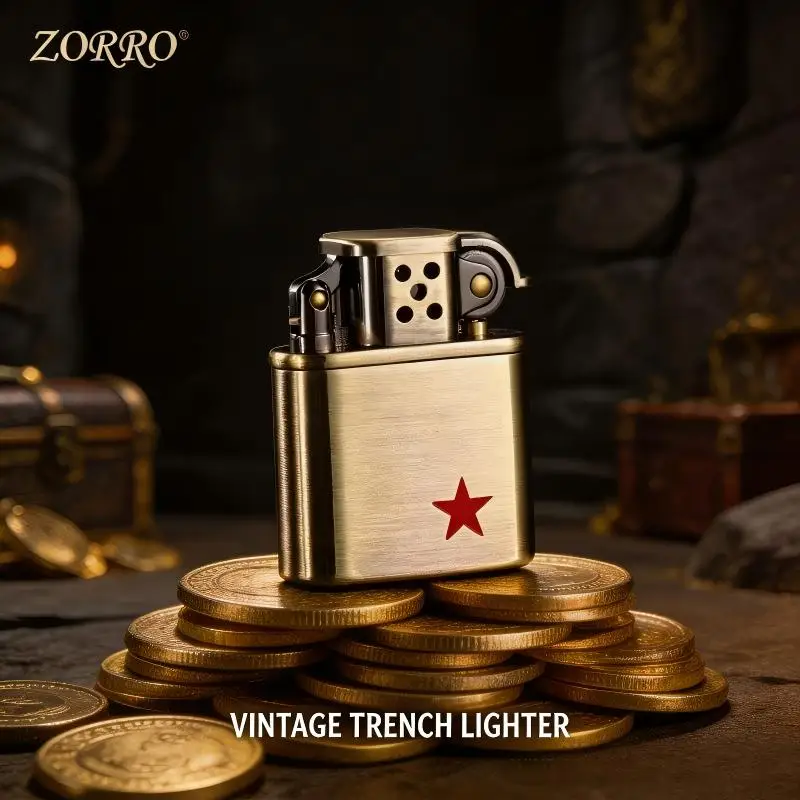 ZORRO Constantine Vintage  Lighter, Retro Metal Flint Wheel Windproof Oil Lighter, Antique Engraved Collectible Smoking