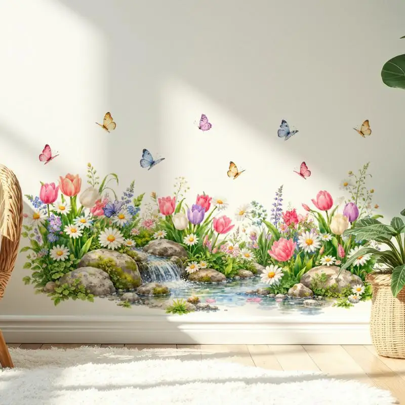 Tulip Butterfly Wall Decal Self-Adhesive Easy to Apply Sticker for Living Room Office Home Wall Beautify Decoration