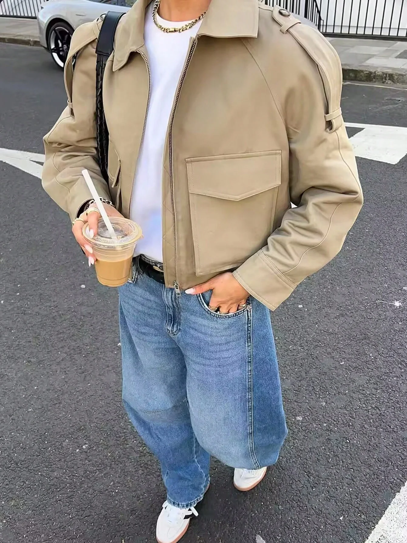 SLTNX Women's Solid Color Long Sleeve Jacket with Front Zip Pockets, Casual Streetwear Outerwear