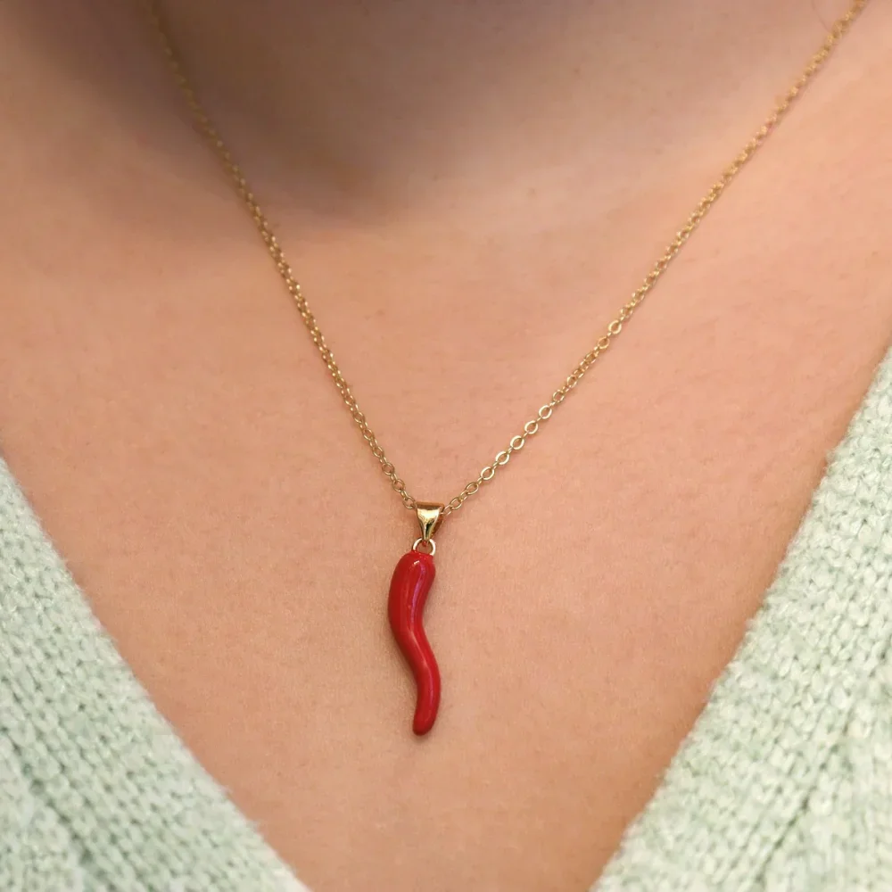 Red Chili Pepper Horn of Plenty Necklace Adjustable Good Luck Plant Charm Pedant Necklace For Women Jewelry Set Halloween Gift