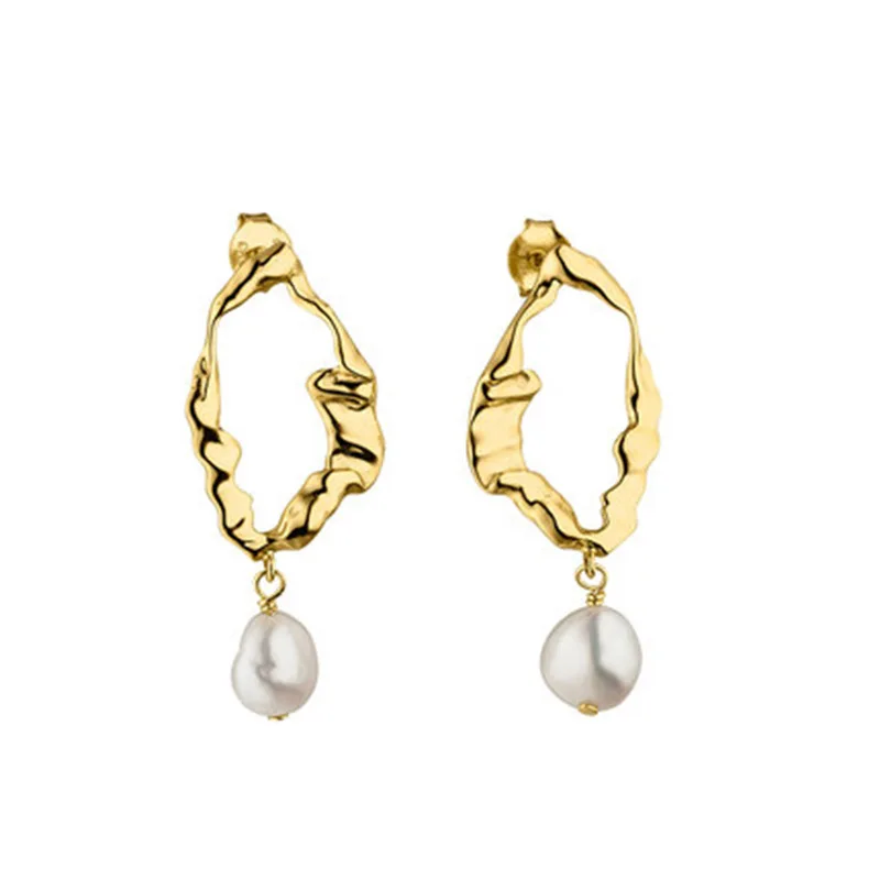 

Fashion Personality Pearl Wreath Women's Earrings Baroque Shaped Irregular Pearl Wave Retro Stud Earrings Women's Accessories