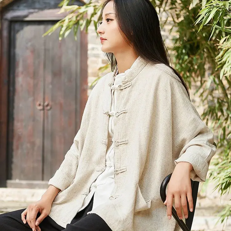 Spring 2023 Zen Style Women's Tea Clothing White Button-Up Top Chinese National Style Tang Costume New Fashion Trend