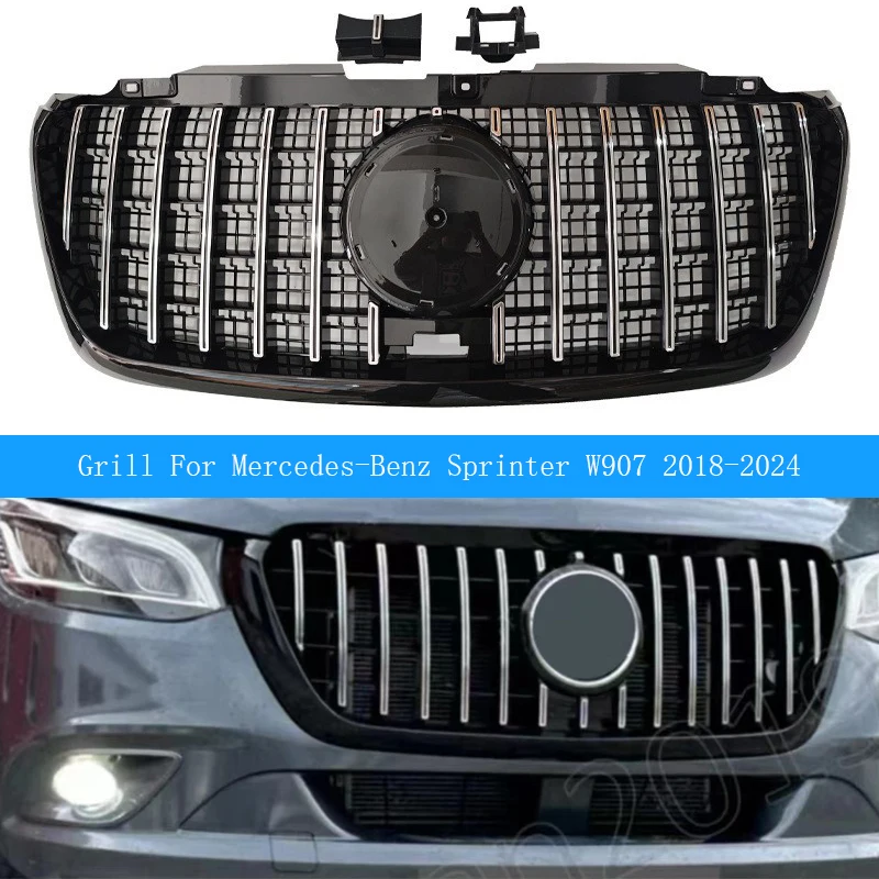 Для Mercedes-Benz Sprinter W907 2018 2019 2020 2021 2022 2023, передняя решетка, бампер, ABS, сменные решетки, Стайлинг автомобиля Для Mercedes-Benz Sprinter W907 2018 2019 2020 2021 2022 2023, передняя решетка, бампер, ABS, сменные решетки, Стайлинг автомобиля