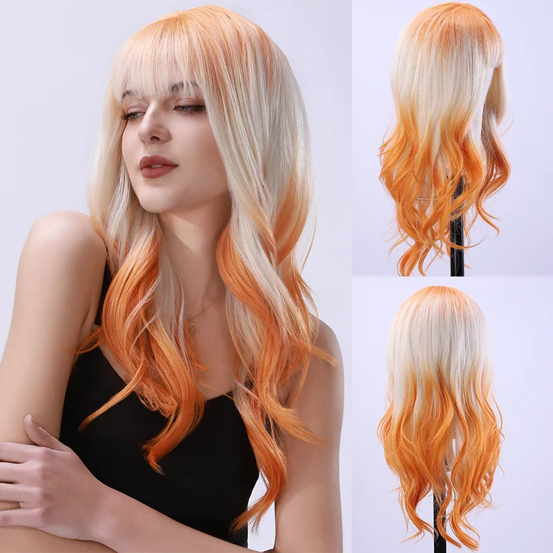 

Градиент Оранжевый Белый Градиент Мелирование Женский Парик Синтетический Натуральный Вьющийся Модная Женская Прическа Подходит Для Ежедневного Использования